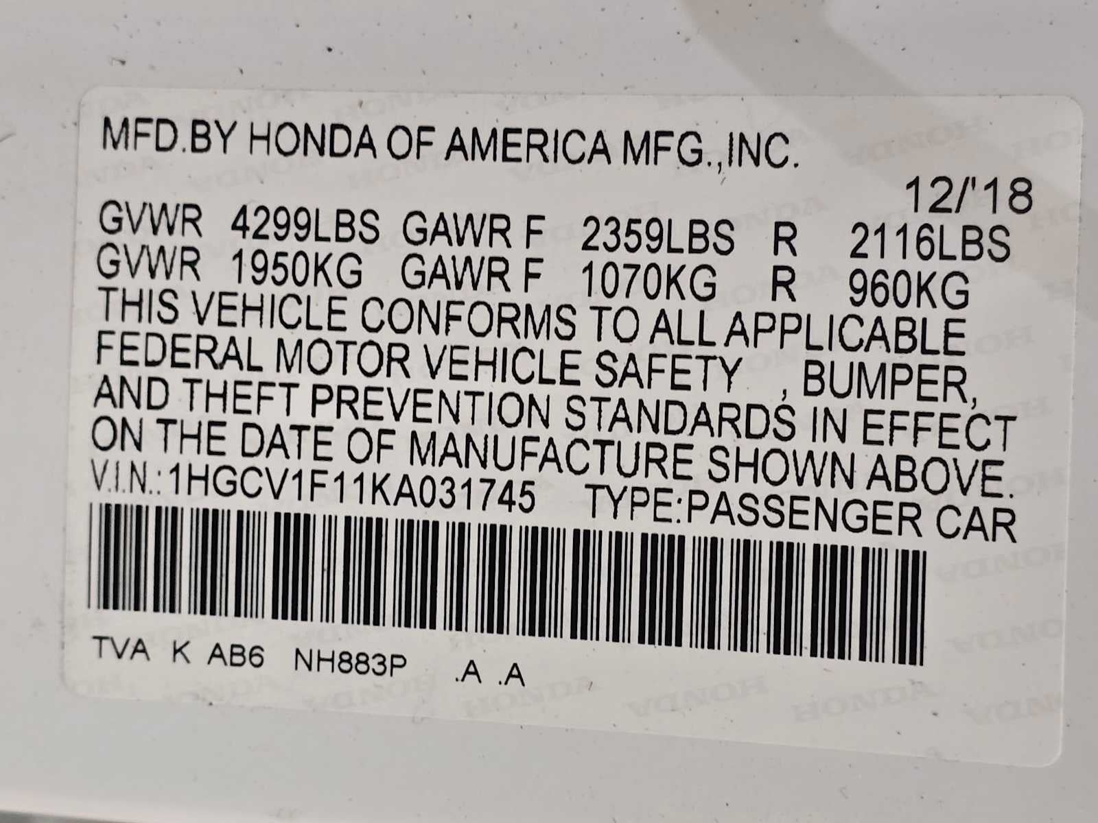 2019 Honda Accord Sedan LX 1.5T