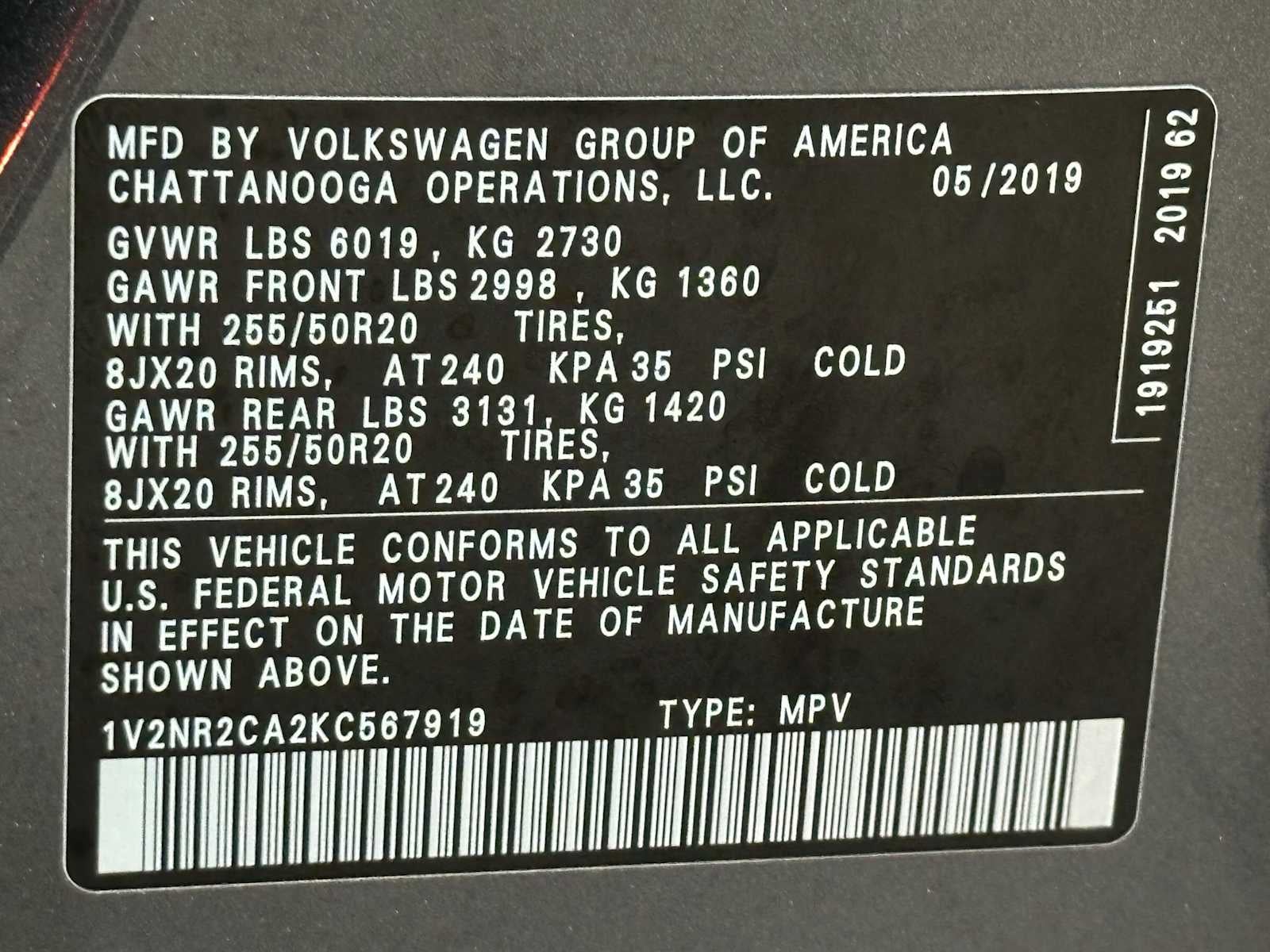 2019 Volkswagen Atlas 3.6L V6 SEL Premium