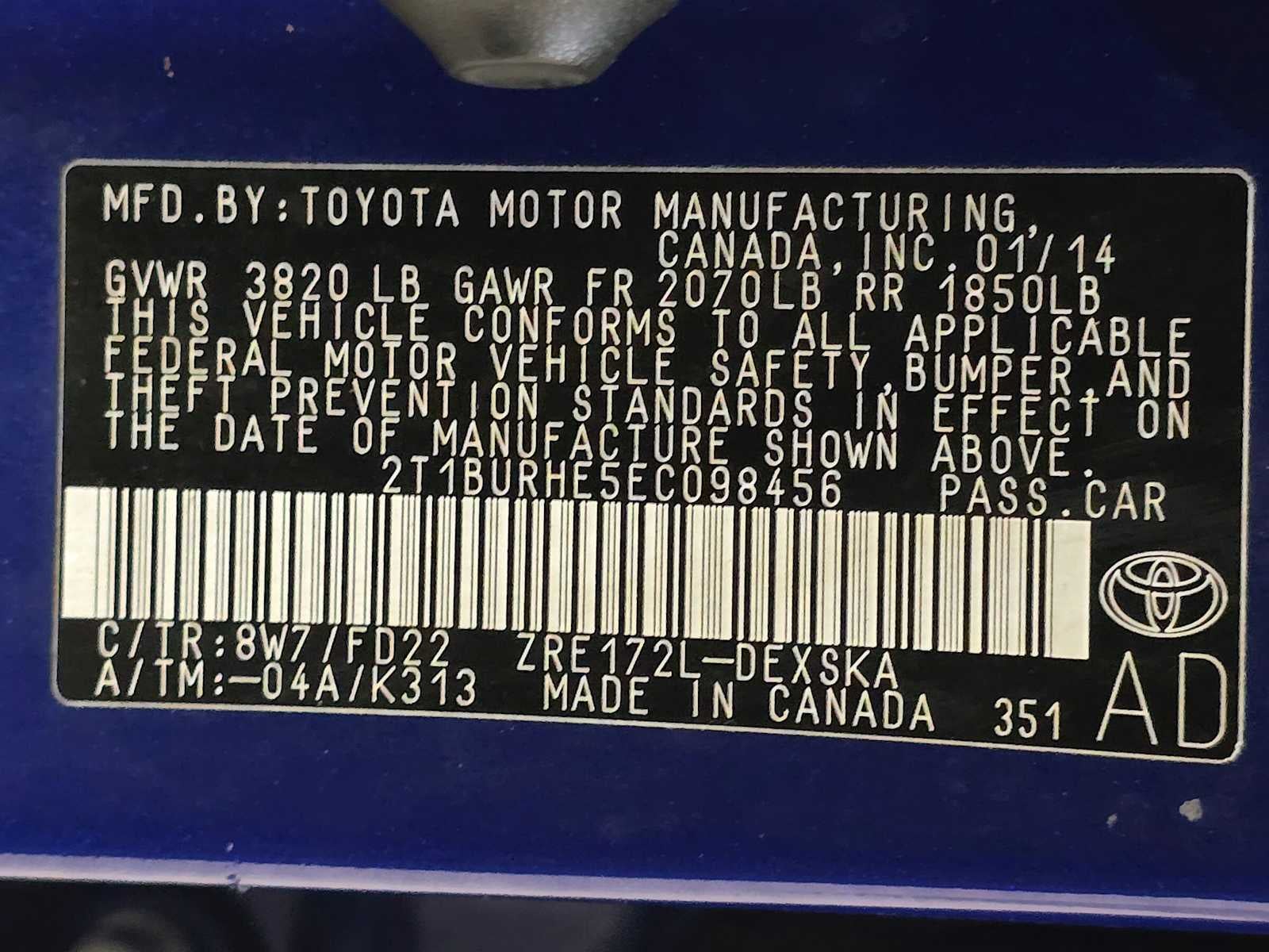 2014 Toyota Corolla S Plus