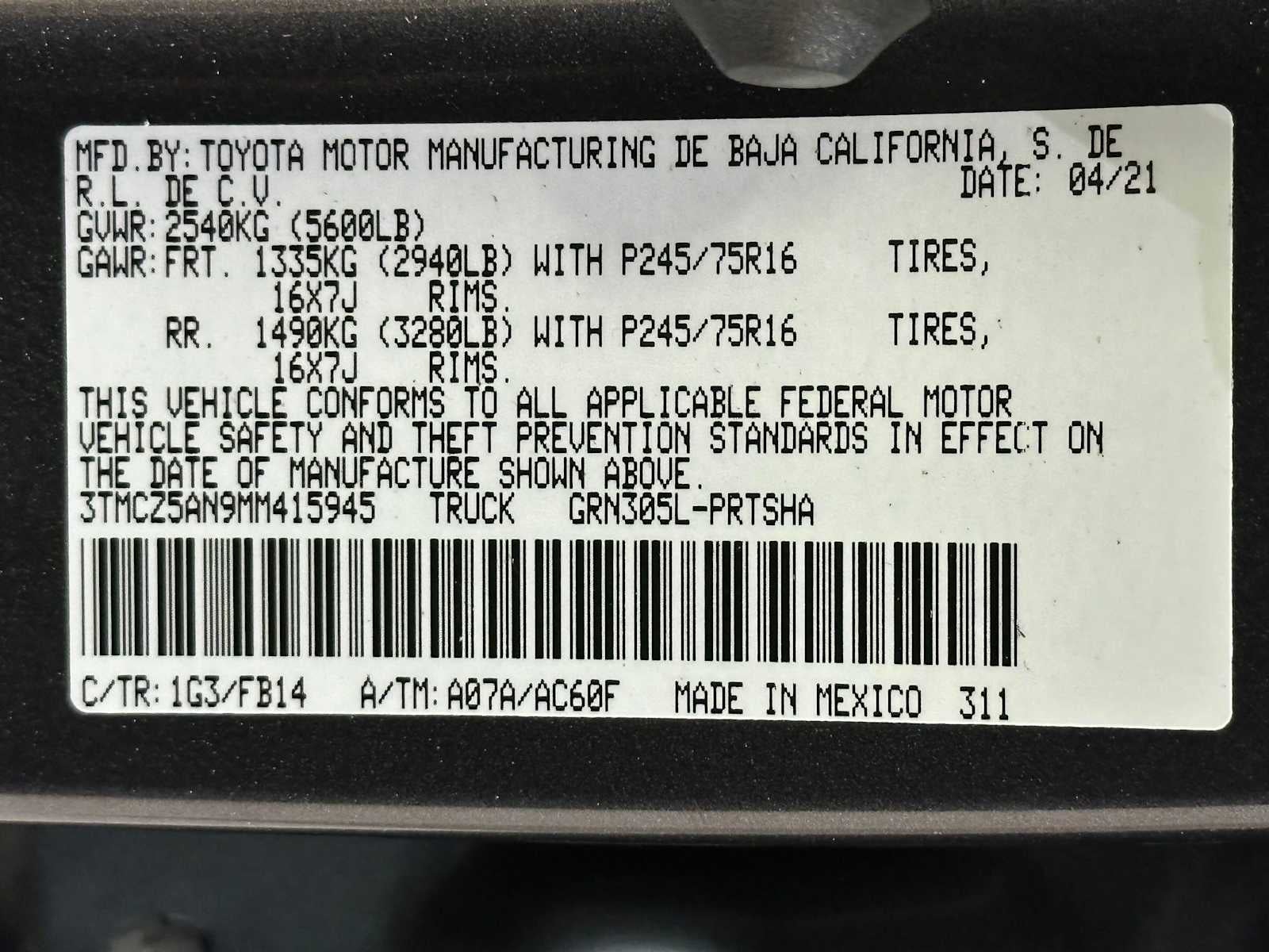 2021 Toyota Tacoma SR