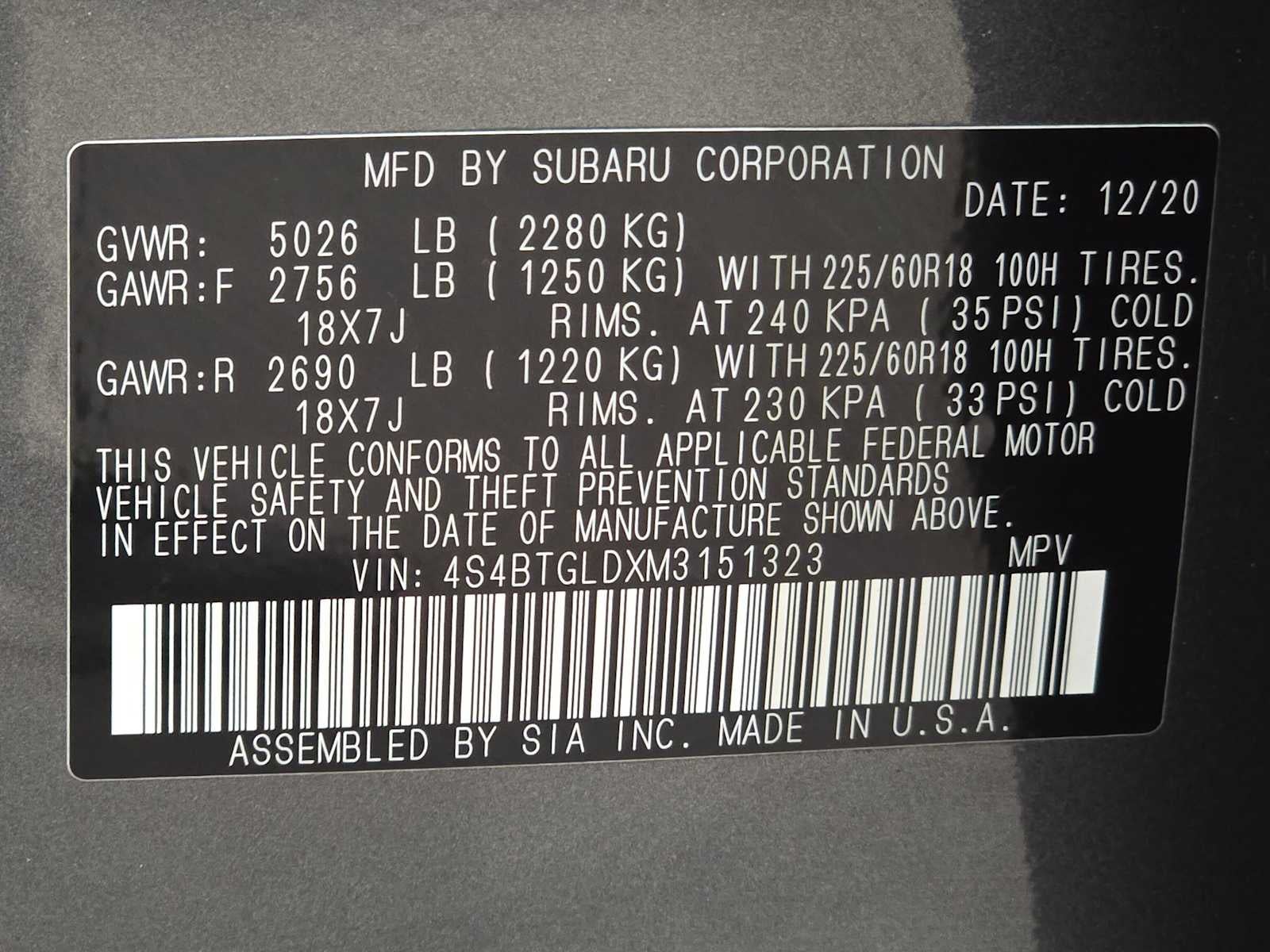 2021 Subaru Outback Onyx Edition XT