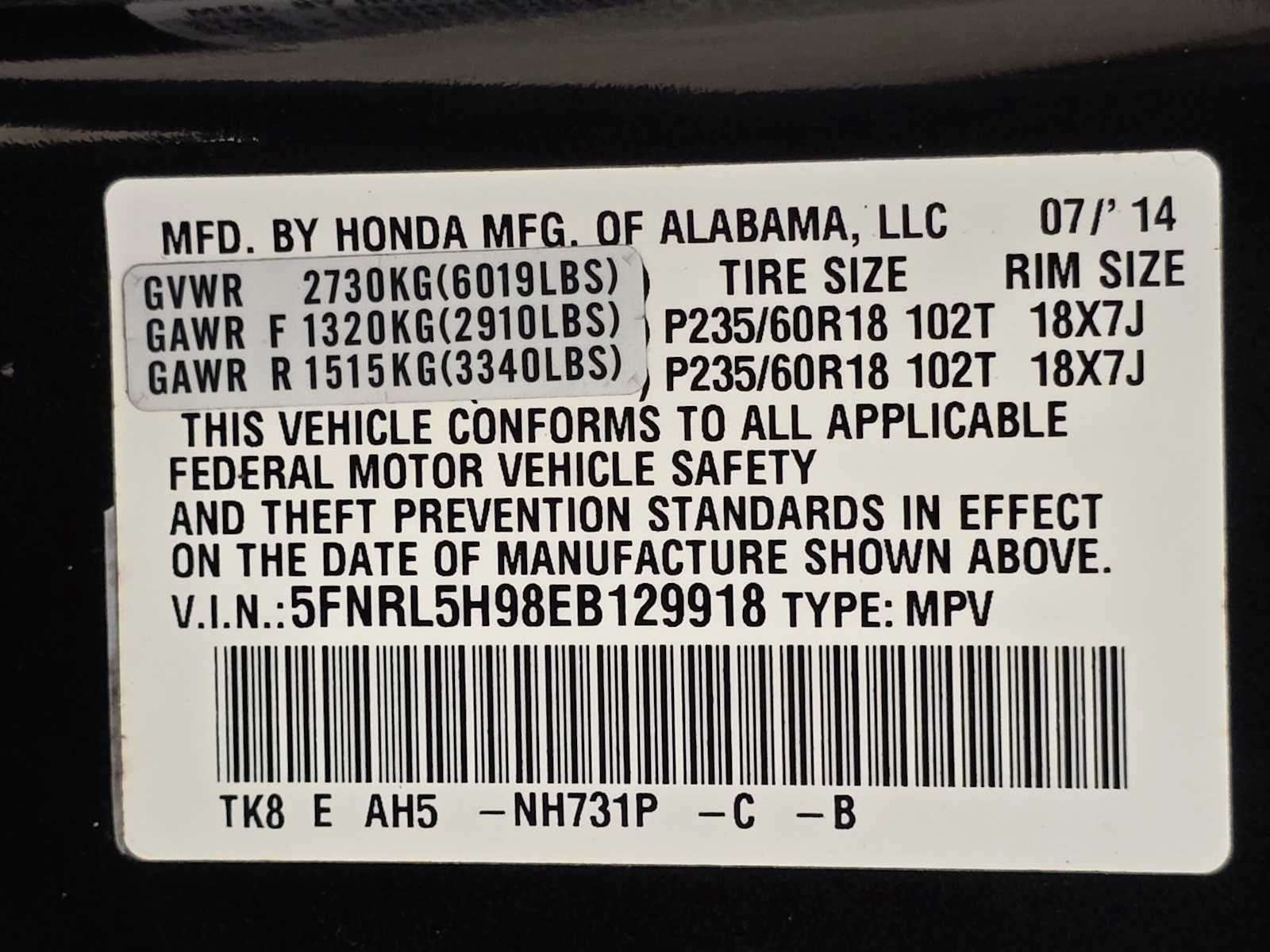 2014 Honda Odyssey Touring