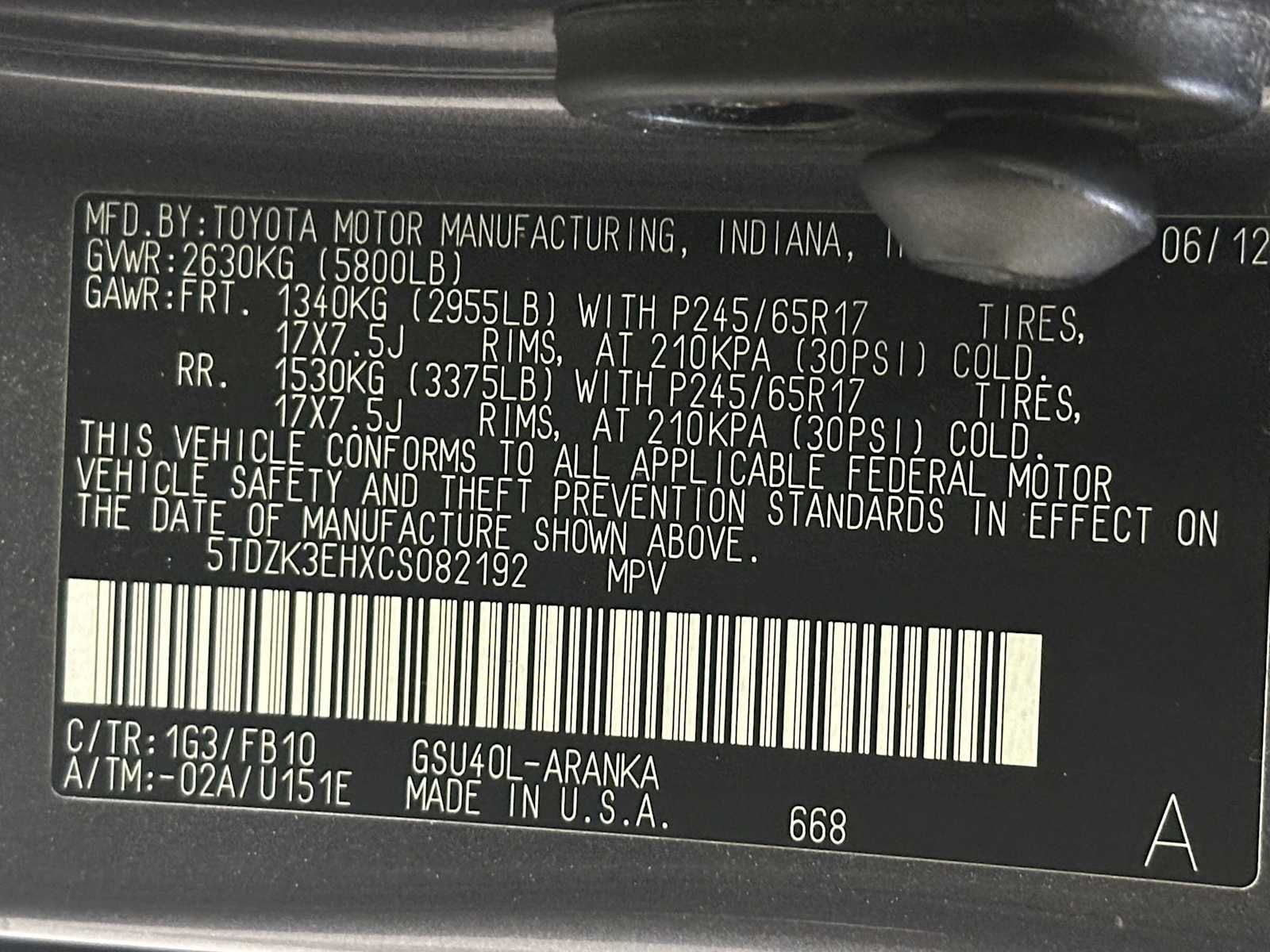 2012 Toyota Highlander FWD 4dr V6 (Natl)