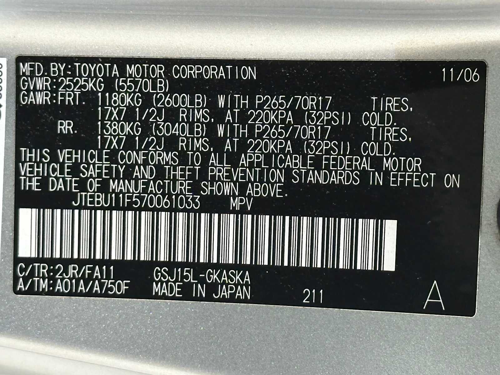 2007 Toyota FJ Cruiser 4WD 4dr Auto (Natl)