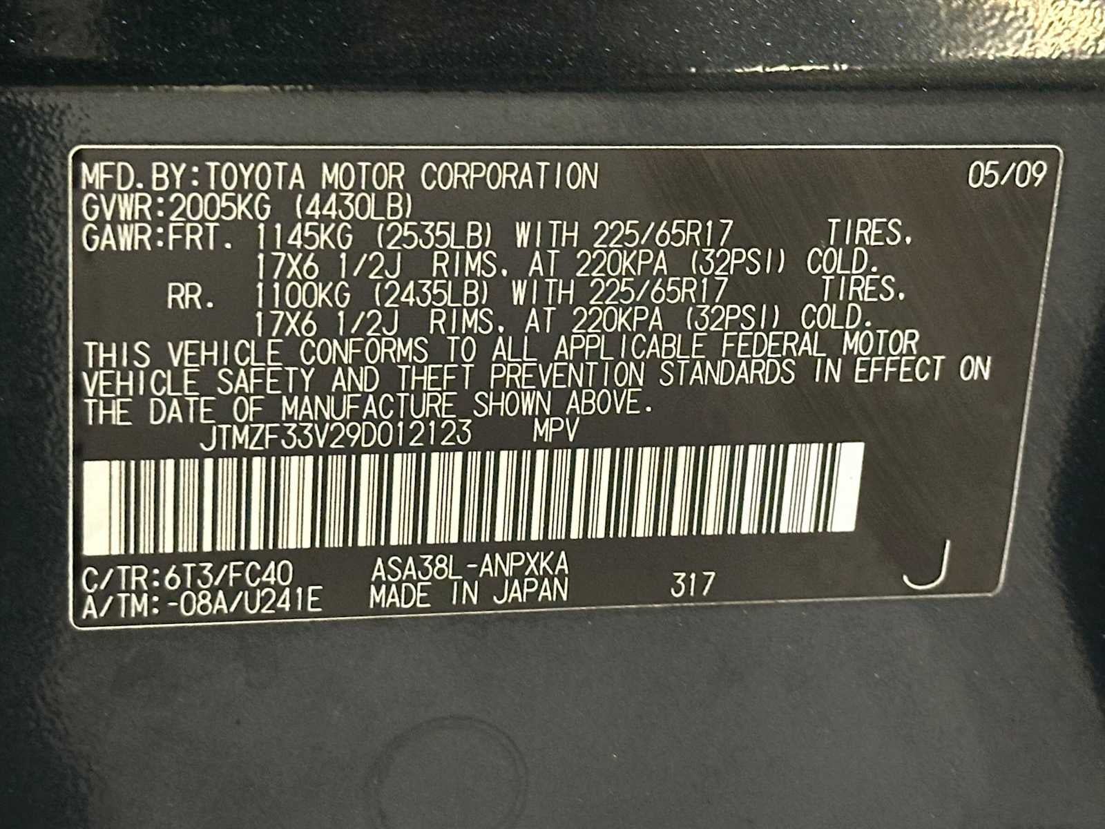 2009 Toyota RAV4 FWD 4dr 4-cyl 4-Spd AT (Natl)